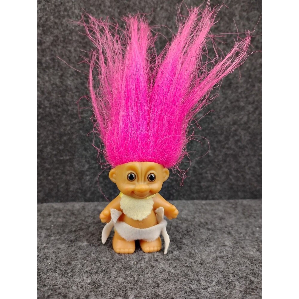 Vintage Russ Baby Troll Hot Pink Hair w Bib and Diaper